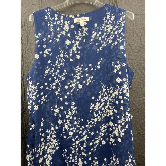Christina B Sleeveless Double Layered Floral Blouse Blue & White SZ XL Cute Chic - Picture 3 of 5